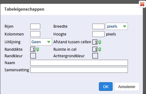 Tabeleigenschappen Tabeleigenschappen